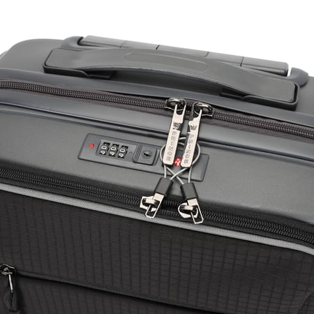حقيبة سفر برينس بي بي (٨ عجلات) - مقاس كابينة إيروفليكس ٢٠ بوصة | فتحة أمامية | حجرة كمبيوتر محمول | مقبض لحمل الهاتف | سحاب مزدوج مضاد للسرقة | سعة ٤٠ لترًا - رمادي غامق