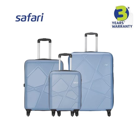 مجموعة حقائب سفر سفاري بينتاغون 55 و65 و75 سم - صغيرة ومتوسطة وكبيرة - مصنوعة من مادة البولي بروبيلين - 4 عجلات تدور بزاوية 360 درجة - مجموعة من 3 قطع - أزرق داكن | صنع في الهند
