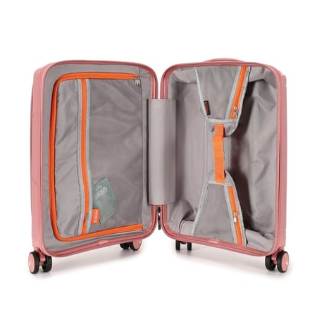 حقيبة سفر برينس بي بي (٨ عجلات) - مقاس ٢٠ بوصة من إيروفليكس | فتحة أمامية | حجرة كمبيوتر محمول | مقبض لحمل الهاتف | سحاب مزدوج مضاد للسرقة | سعة ٤٠ لترًا - ذهبي وردي