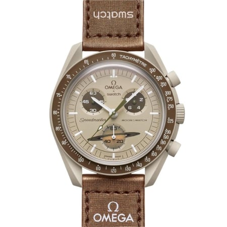 ساعة Omega x Swatch MoonSwatchكرونوغراف بلون البني مع ميناء رمادي أنيق
