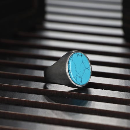 خاتم فضة رسمي انيق مرصع بحجر فيروز مميز