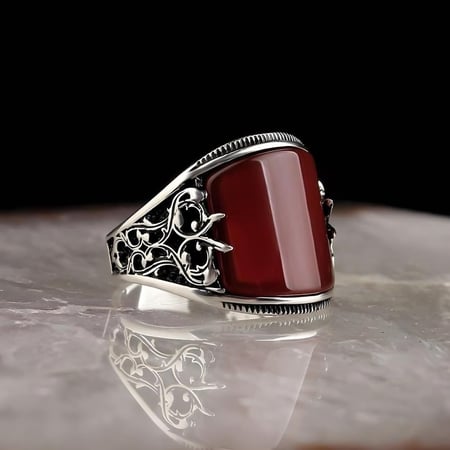 خاتم مصاغ من الفضة الإسترلينية عيار 925 بحجر عقيق أحمر