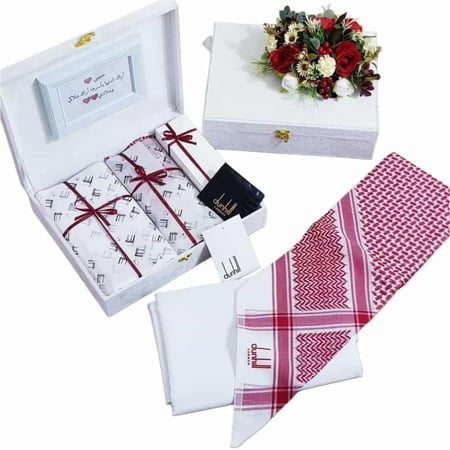 بوكس هدايا رجالية فاخر يحتوي قماش شماغ ملحقات كاملة وتغليف فاخر