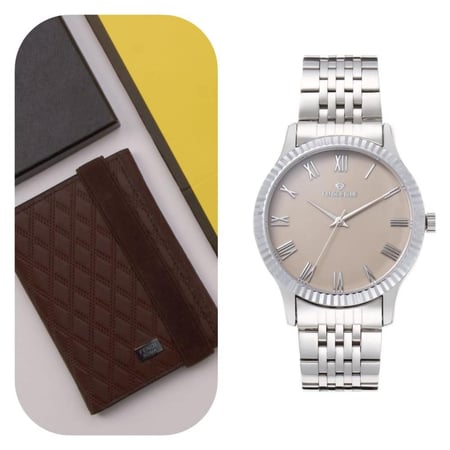طقم ساعة رجالية فاخرة مع محفظة فندي جلد طبيعي