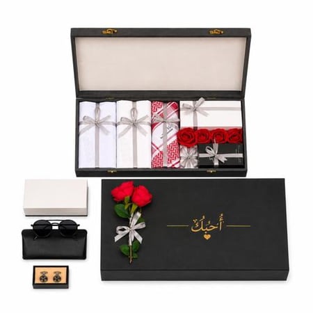 بكس ديور ملكي فاخر مع شماغ ونظارة وعطر رجالي