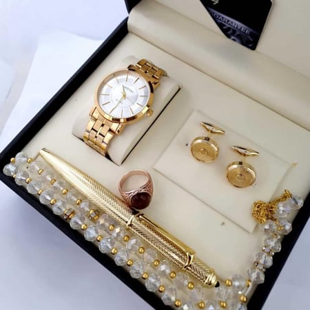 طقم ساعات رجالية فاخر مع ساعة رجالي ضد الماء وضمان سنة للهدايا