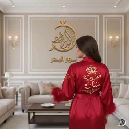 روب عروسة مع ريش شامل التطريز الاسم والتاريخ حسب الطلب المقاسات متوفرة كامله