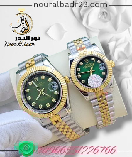 طقم ساعات 2 رجالي + نسائي ماركه ROLEX ساعه ماركه رولكس الفاخره درجه اولى طبق مكينه ياباني مع علبة باسم الماركه-متجر نور البدر-110