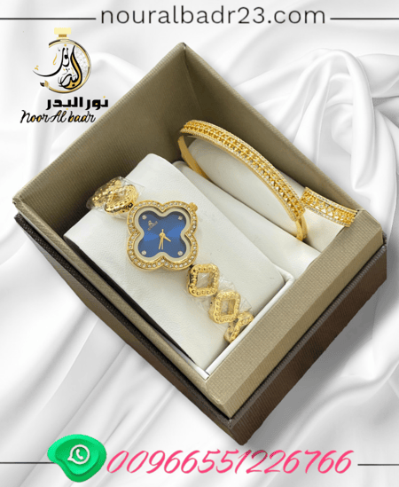 طقم ساعة نسائي أنيق مع اسواره وخاتم وعلبه فخمه-متجر نور البدر -0020
