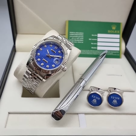 عروضنا مستمره  جديد الاطقم الرجالي   ماركة رولكس رجالي  ساعه + قلم + كبك  مع علبه فخمه لطقم عرض خااص002