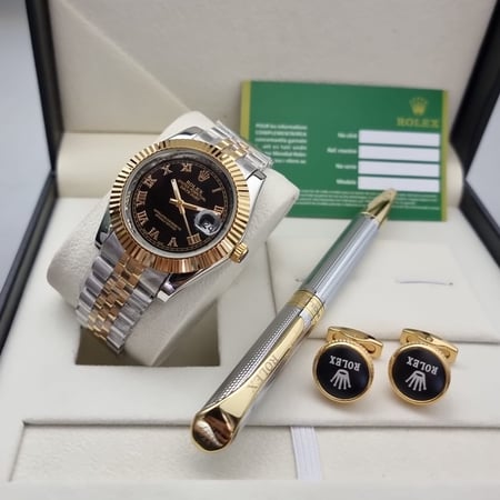 عروضنا مستمره  جديد الاطقم الرجالي   ماركة رولكس رجالي  ساعه + قلم + كبك  مع علبه فخمه لطقم عرض خااص0010