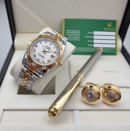 عروضنا مستمره جديد الاطقم الرجالي ماركة رولكس رجالي ساعه + قلم + كبك مع علبه فخمه لطقم عرض خااص008