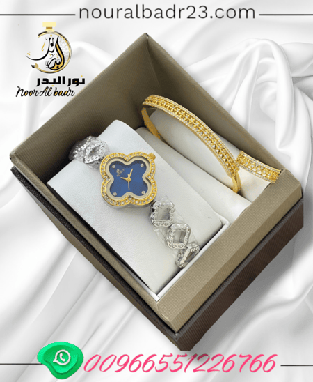 طقم ساعة نسائي أنيق مع اسواره وخاتم وعلبه فخمه-متجر نور البدر 0024