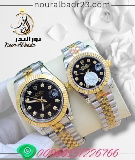 طقم ساعات 2 رجالي + نسائي ماركه ROLEX ساعه ماركه رولكس الفاخره درجه اولى طبق مكينه ياباني مع علبة باسم الماركه-متجر نور البدر-0113