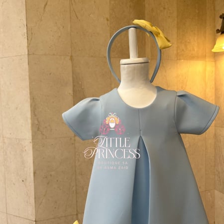 Light blue and yellow bow dress + hairband فستان الفيونكات السماوي  +اكسسوار