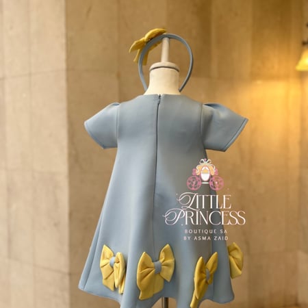 Light blue and yellow bow dress + hairband فستان الفيونكات السماوي  +اكسسوار