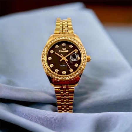 ساعه نسائيه موديل رولكس ذهبي ميناء اسود