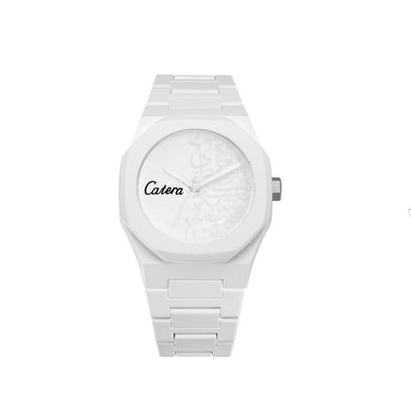 ساعه رجاليه بسير من الكاربون الخفيفه ابيض كتابه عربيه