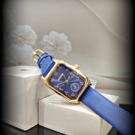 ساعه نسائيه فيريوس جلد كحلي ذهبي ميناء كحلي