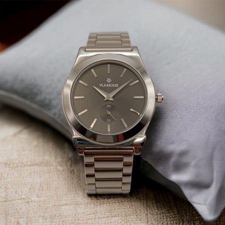 ساعه رجاليه فلامور كلاسيك فضي ميناء اسود