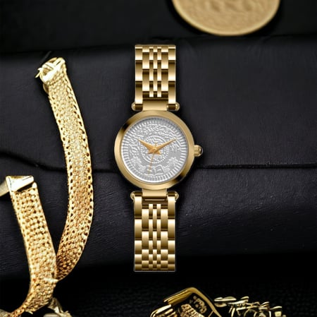 ساعه نسائيه الجديده هلل ذهبي ميناء فضي