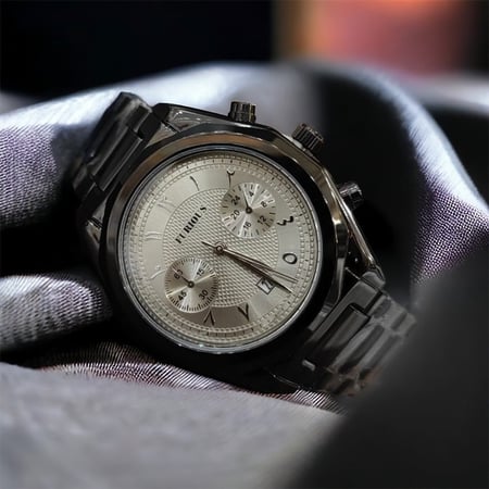 ساعه رجاليه كرنوغراف ستيل أسود أرقام عربيه