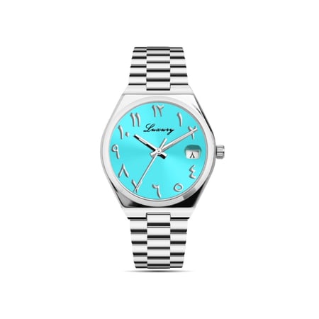 ساعه رجاليه ارقام عربيه فضي ميناء تفني