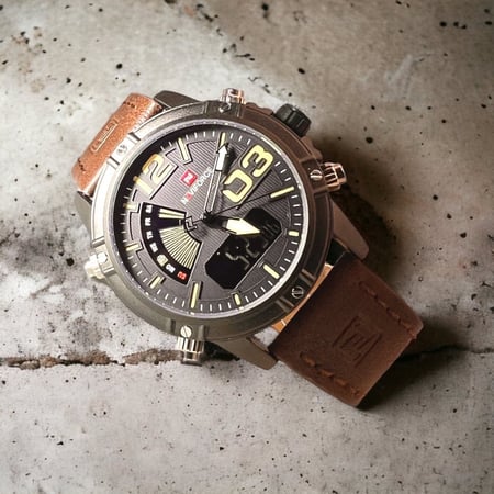 ساعه رجاليه ماركه NAVIFORCE  جلد بني ميناء اسود