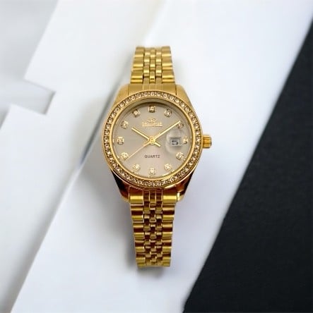 ساعه نسائيه موديل رولكس ذهبي ميناء رصاصي