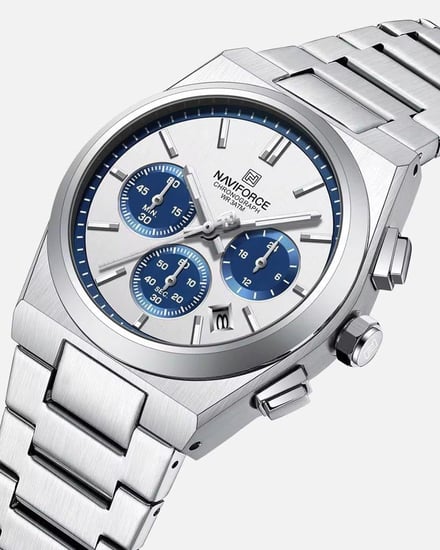 ساعة رجالية كرونوغراف فضي دوائر أزرق
