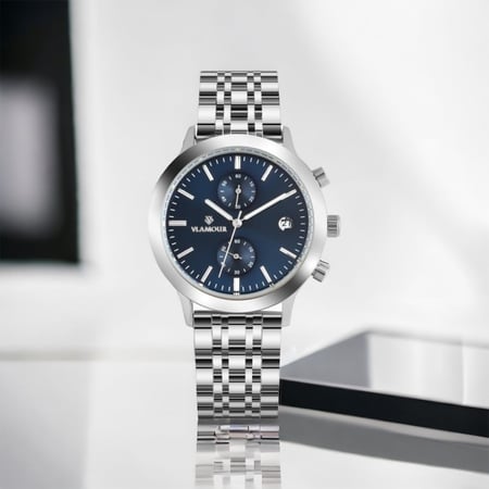 ساعه رجاليه ماركه فلامور رجالي كرونوغراف فضي ميناء ازرق