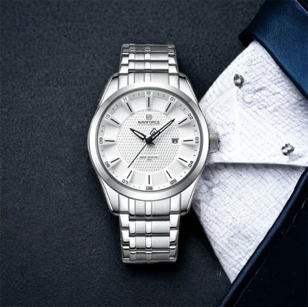 ساعه رجاليه ماركه نيفي فورس رجالي فضي ميناء ابيض