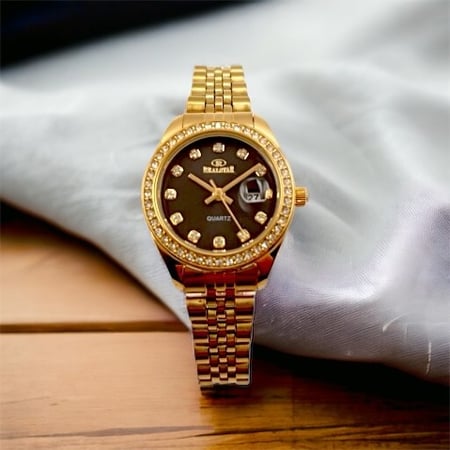 ساعه نسائيه موديل رولكس ذهبي ميناء اسود