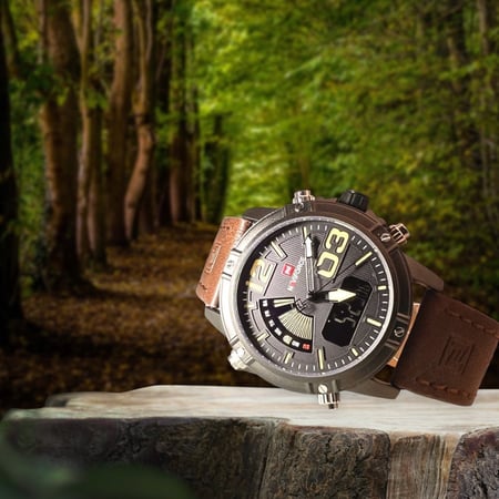 ساعه رجاليه ماركه NAVIFORCE  جلد بني ميناء اسود