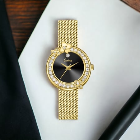 ساعه نسائيه كاتيرا الجديده ذهبي ميناء اسود