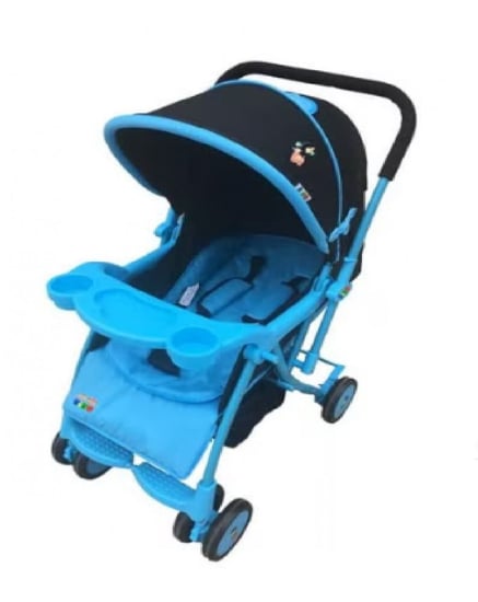 عربة أطفال قابلة للطي بزر مع أحزمة أمان وعجلات دوارة ومكابح