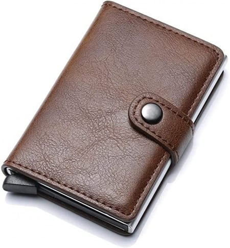 جلد بني لل رجال محفظة للبطاقات والهويات