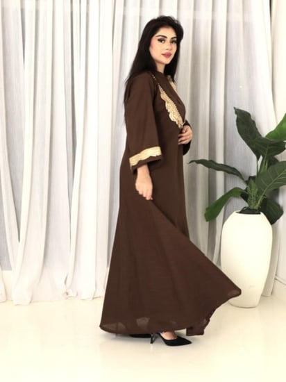 جلابيه لينون بني غامق