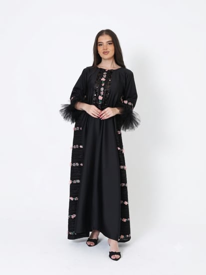 جلابيه كريب اسود وتل