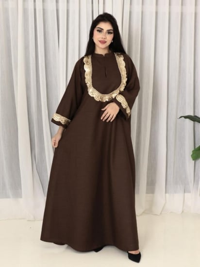 جلابيه لينون بني غامق