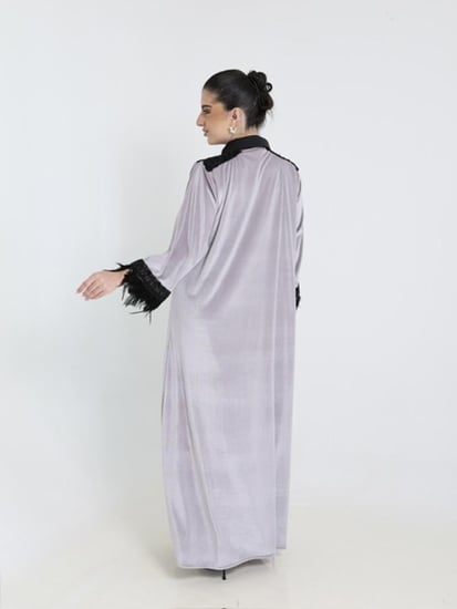 جلابيه مخمل رمادي فاتح