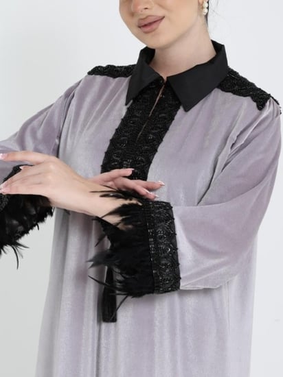 جلابيه مخمل رمادي فاتح