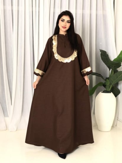 جلابيه لينون بني غامق