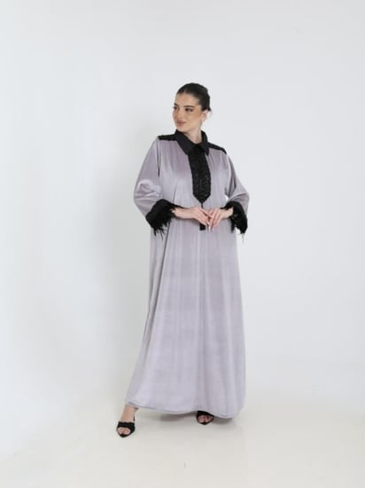 جلابيه مخمل رمادي فاتح