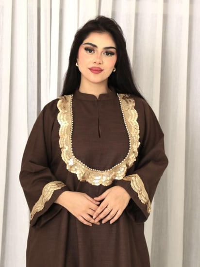 جلابيه لينون بني غامق