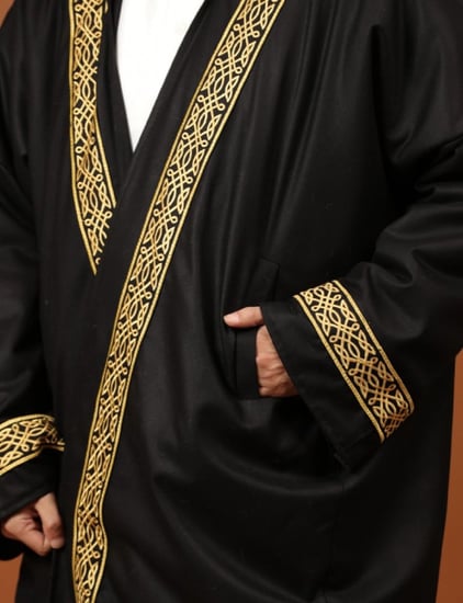فروه رجاليه شتوية فخمه على شكل بشت مع هودي و تطريز ذهبي