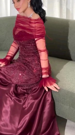 فستان نسائي سهره قماش شك مع تفته لماع مع تل