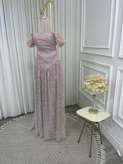 فساتين نسائي قماش تفته مع ترتر مع تل