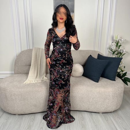 فستان نسائي خامه تل مطرز يدوي