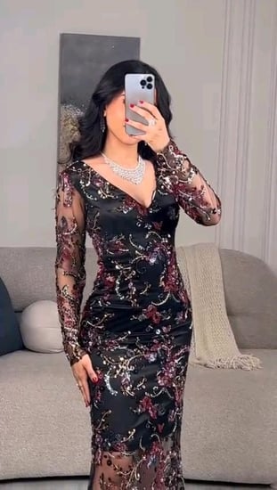 فستان نسائي خامه تل مطرز يدوي